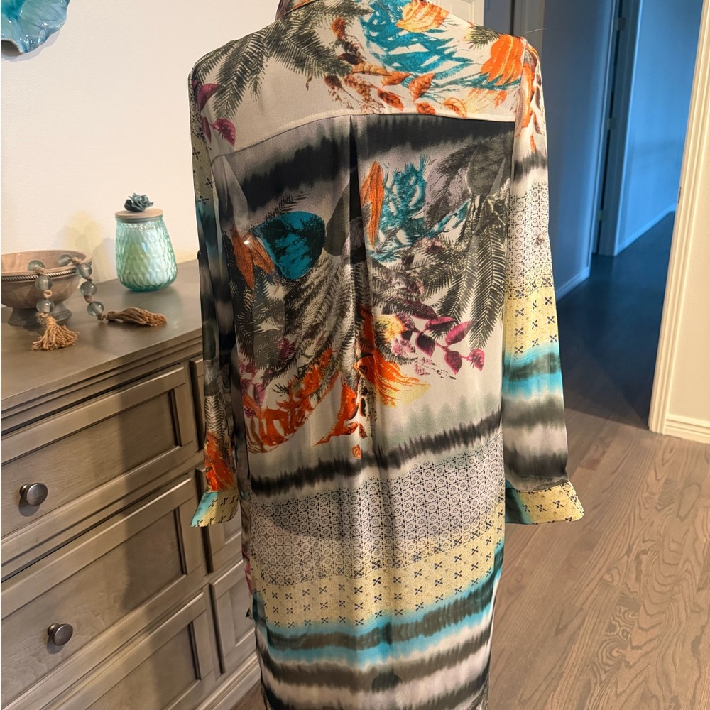 Multicolor Patterned Long Shirt Jacket - Picture 2 of 3